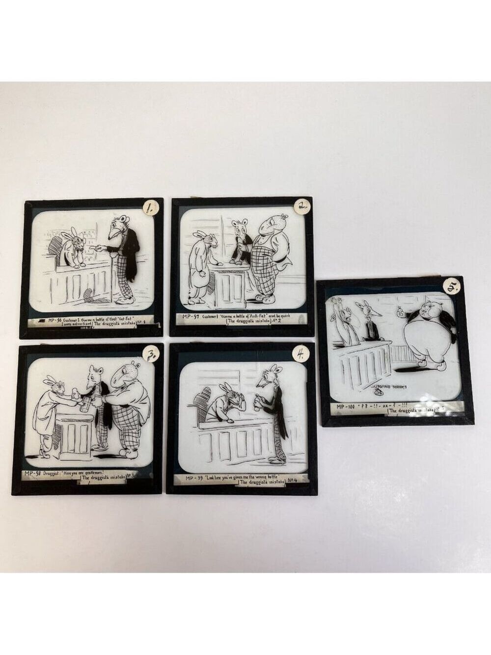 Magic Lantern Glass Slide The Druggist 1 - 5 Cartoon Ewarde Blaisdell